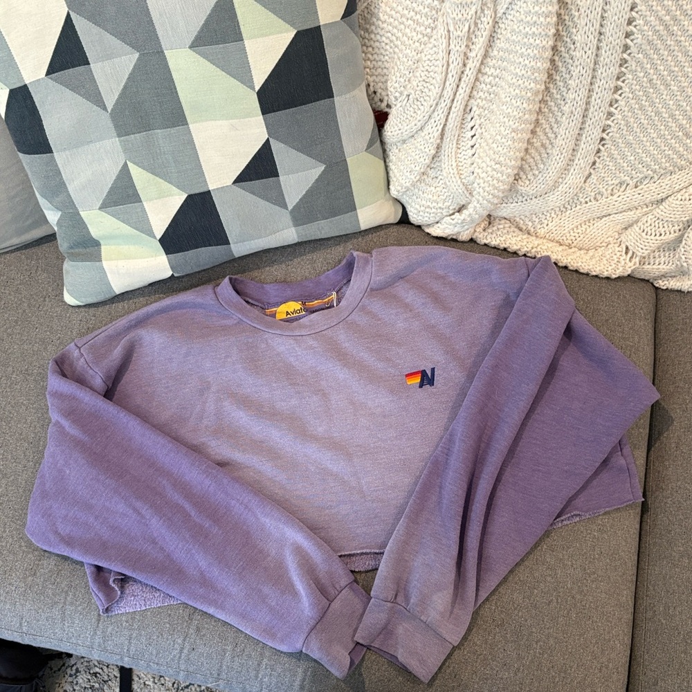 Aviator Nation Essential Cropped Crew Sweatshirt - Faded Grape, Medium